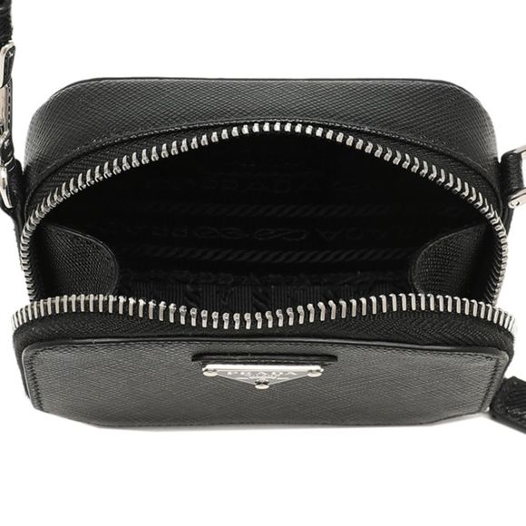 Prada Porch Saffiano Mini Pouch Triangle Logo Black - Picture 2 of 6